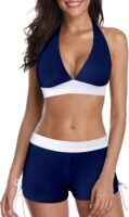 Boyshort Two Piece Swimsuits for Women - Modest Sporty Full Coverage Push Up Bikini Set Halter Bathing Suit for Beach