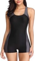 Womens Boyleg One Piece Athletic Swimsuits with Shorts Sport Bathing Suit Racerback Swimwear Teens Girl