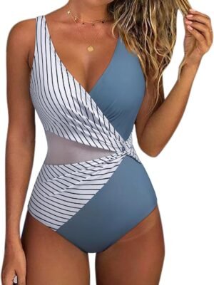 Women Sexy Mesh Tummy Control One Piece Swimsuit Push Up Bathing Suit