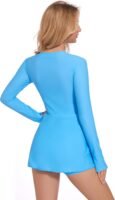 Long Sleeve Swimsuits for Women Rash Guard Swim Dress Modest Bathing Suit Swim Romper with Built in Bra and Pockets
