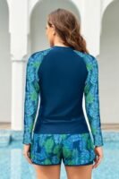 Women's 3-Piece Zipper Rash Guard Swimsuits with Tank Bikini Top & High Waist Boyshort