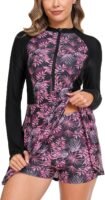 Women Two Piece Rash Guard Sets Swim Dress with Shorts