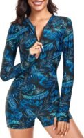 Women's Long Sleeve One Piece Bathing Suit Athletic Boyleg One Piece Swimsuit Sun Protection Rash Guard