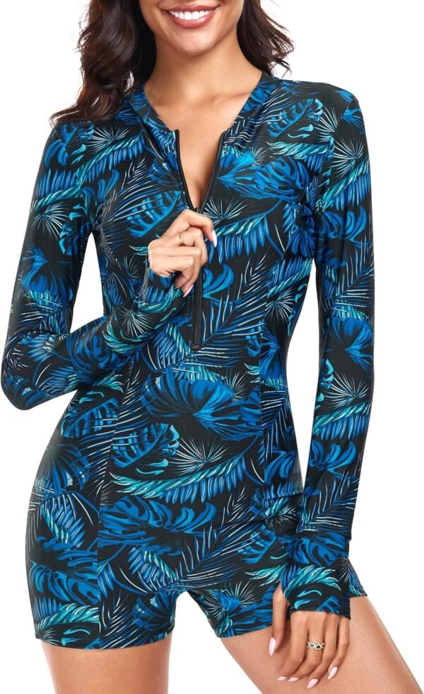 Women's Long Sleeve One Piece Bathing Suit Athletic Boyleg One Piece Swimsuit Sun Protection Rash Guard