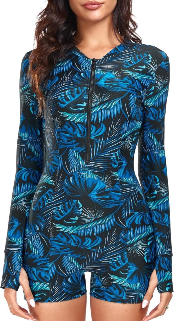 Women's Long Sleeve One Piece Bathing Suit Athletic Boyleg One Piece Swimsuit Sun Protection Rash Guard